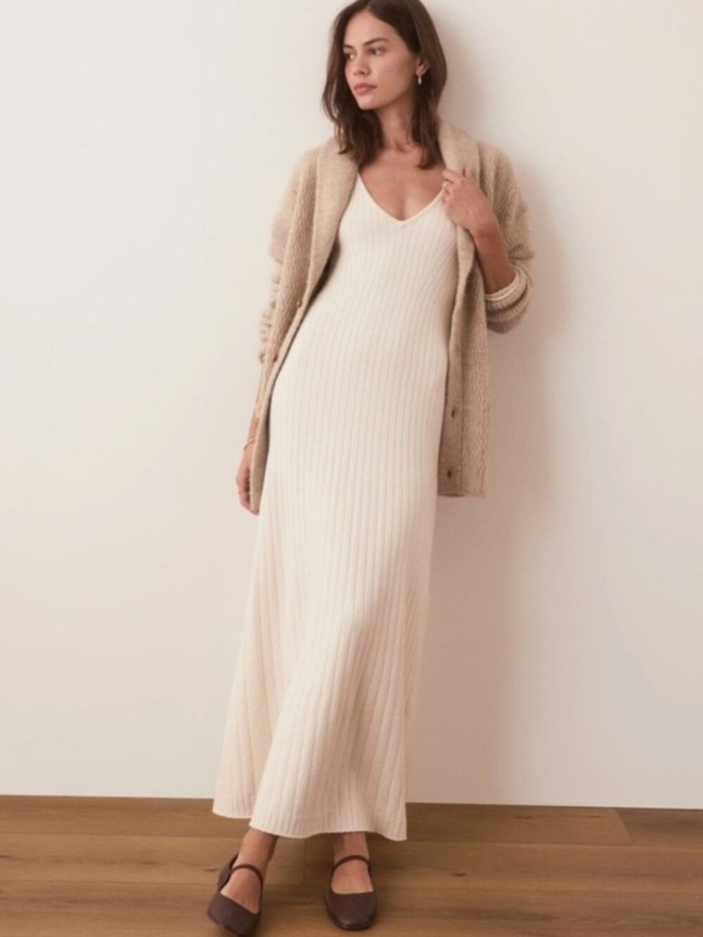 NWOT XS Cream Marine Layer Jade Midi Sweater Dress